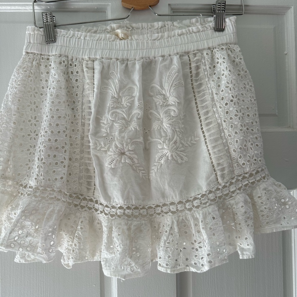 LoveShackFancy White Lace Mini Skirt
